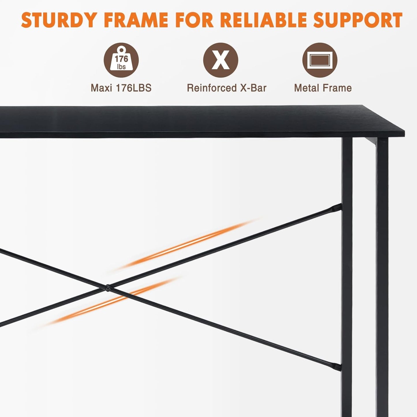 Winarow Small Computer Desk, 40" Office Writing Desk with Metal Frame & Wooden Top, X-Shaped Reinforcement, Student Study Workstation for Home Bedroom, Black