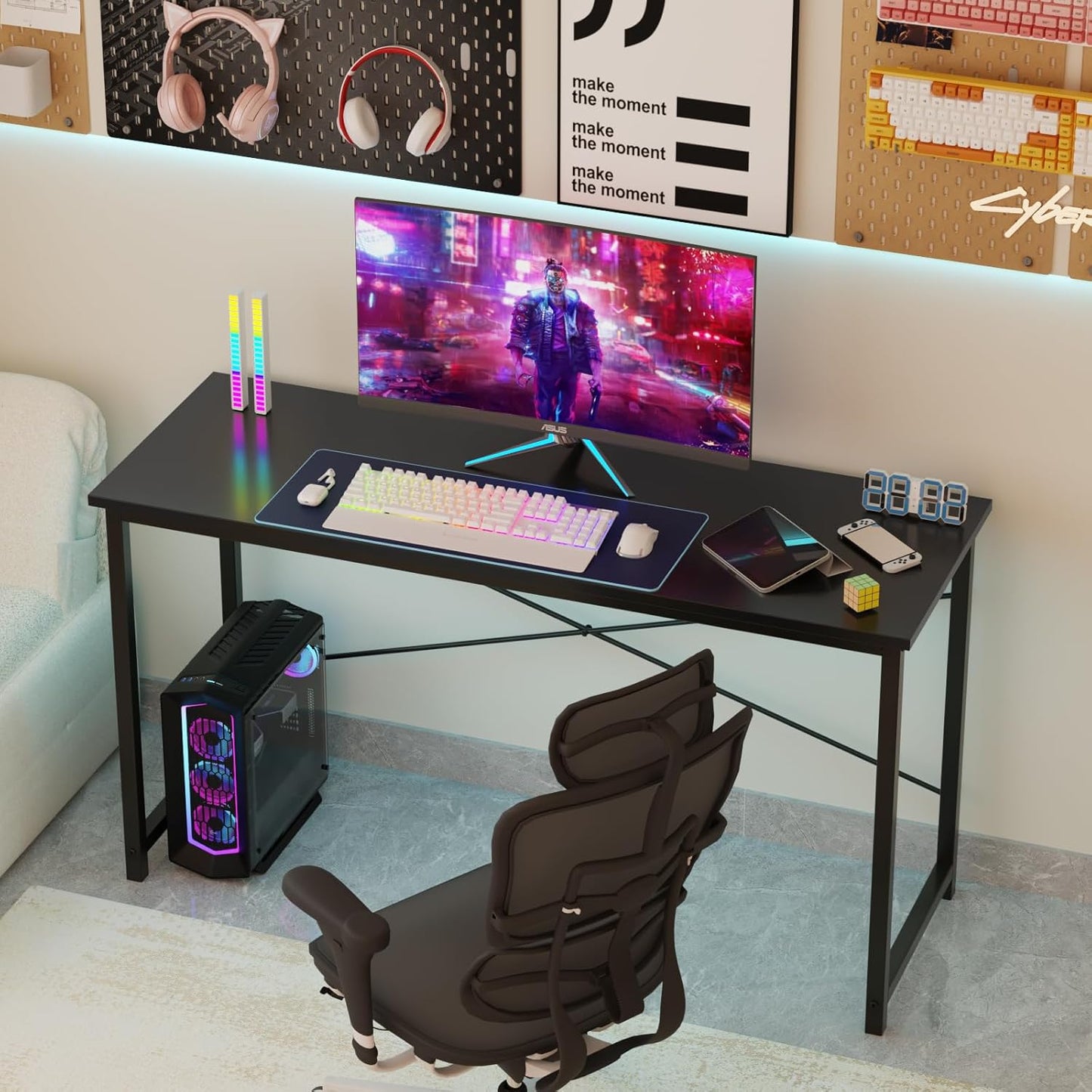 Winarow Small Computer Desk, 40" Office Writing Desk with Metal Frame & Wooden Top, X-Shaped Reinforcement, Student Study Workstation for Home Bedroom, Black