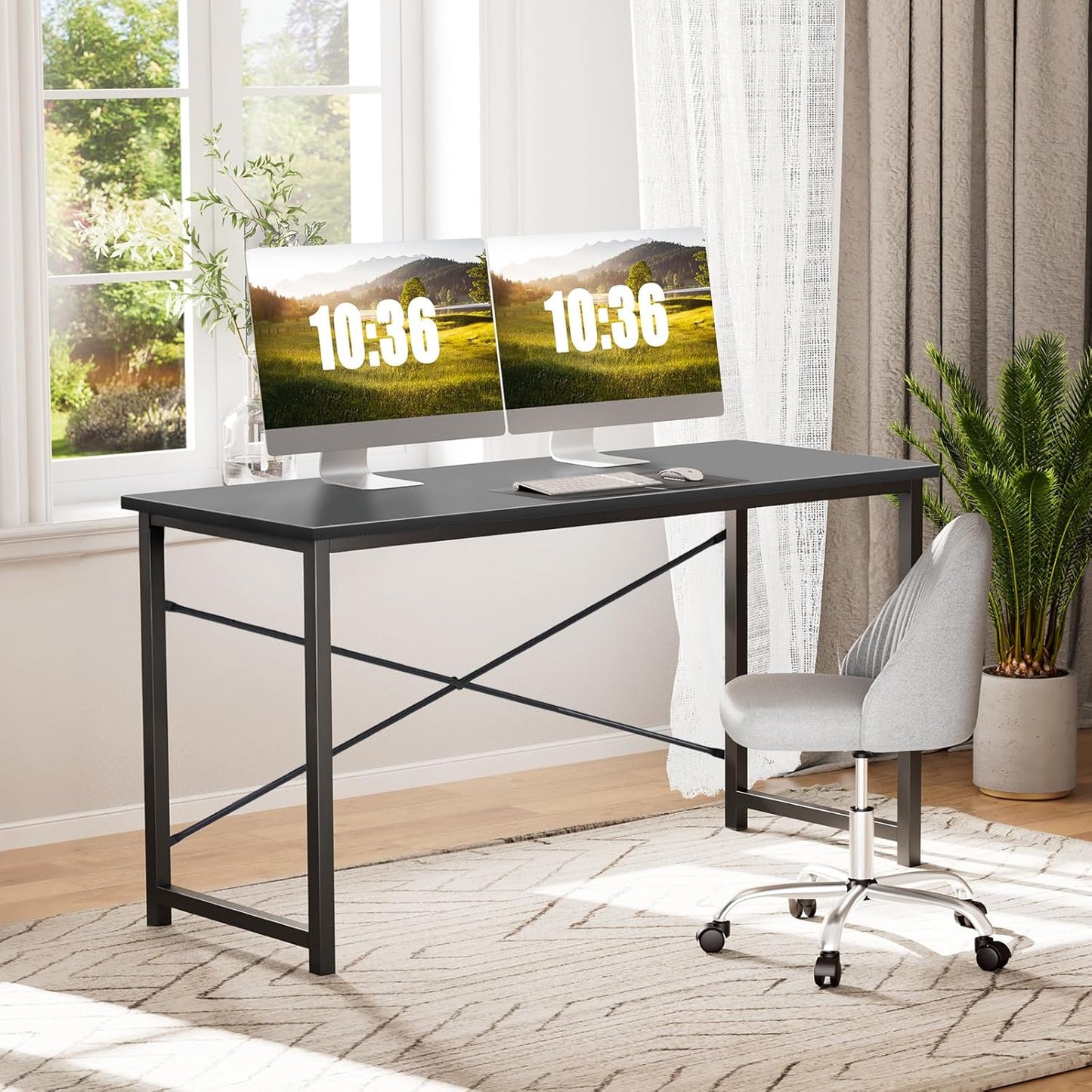 Winarow Small Computer Desk, 40" Office Writing Desk with Metal Frame & Wooden Top, X-Shaped Reinforcement, Student Study Workstation for Home Bedroom, Black
